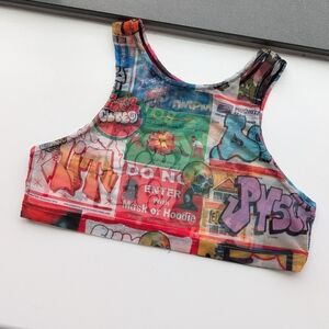 Damage Group AMPM Graffiti Print Mesh Crop Tank Top Size XS/S
